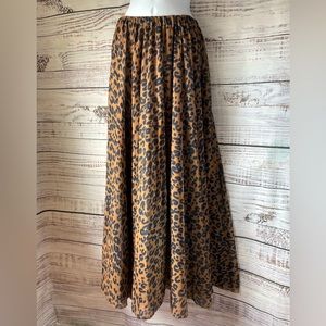 Brown Leopard Watercolor Maxi Skirt